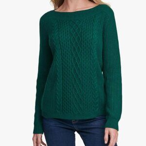 Tommy Hilfiger Boat Neck Deep Green Long Sleeve Cable Knit Sweater Size Medium